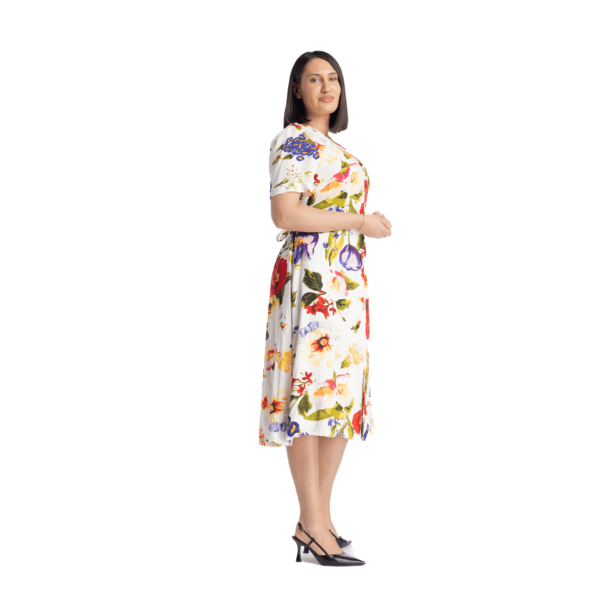 Rochie midi cu slit, nasturi decorativi si maneca clasica - imagine 2