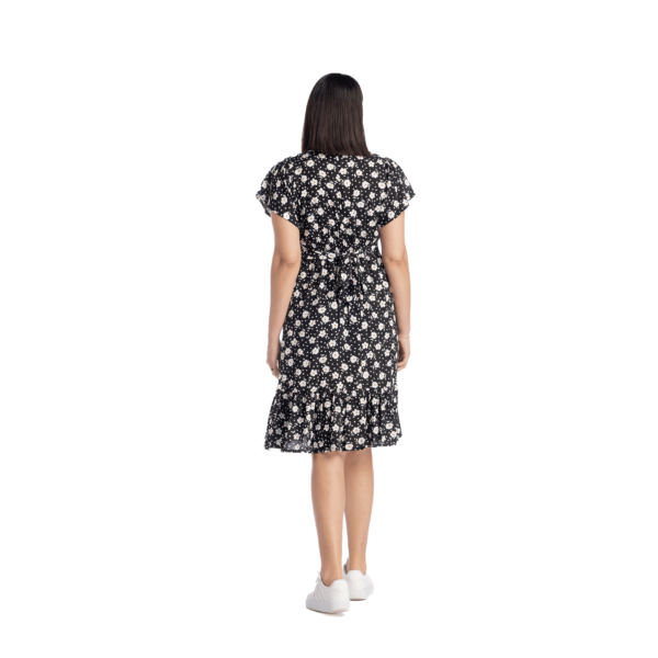 Rochie cu flori albe, volan si maneca cazuta - imagine 4