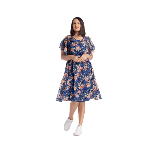 Rochie din voal cu buline de catifea si maneca lalea - imagine 2