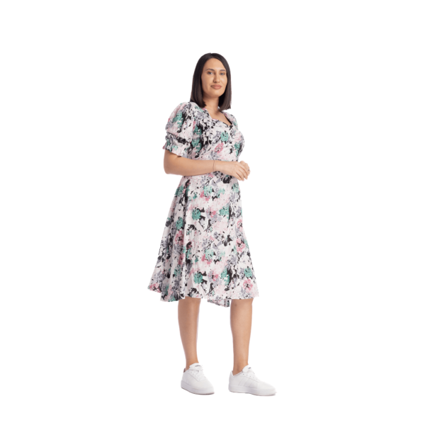 Rochie din viscoza, semi-clos, maneca usor bufanta si bust cret - imagine 2