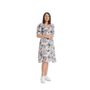 Rochie din viscoza, semi-clos, maneca usor bufanta si bust cret
