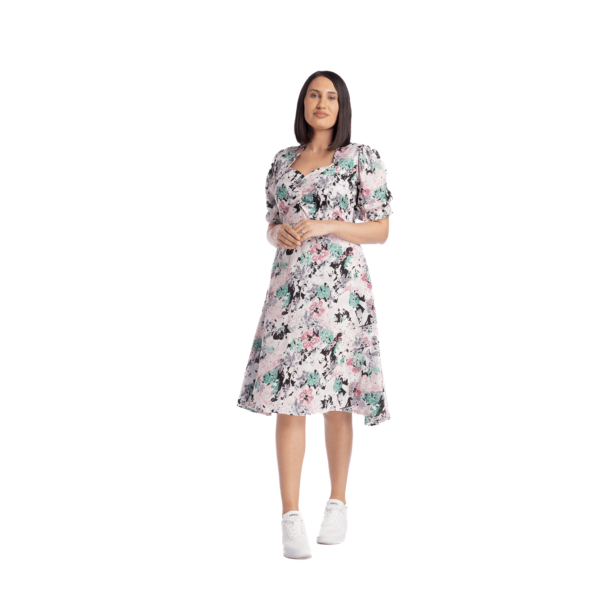 Rochie din viscoza, semi-clos, maneca usor bufanta si bust cret - imagine 4