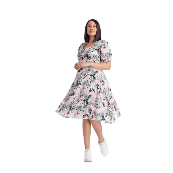 Rochie din viscoza, semi-clos, maneca usor bufanta si bust cret - imagine 5