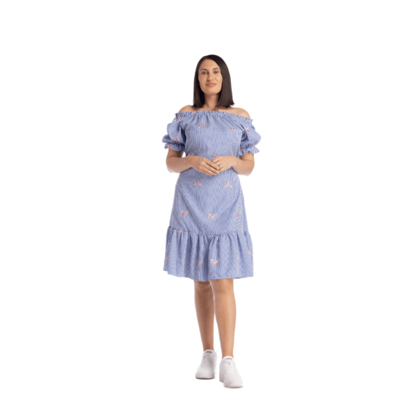 Rochie albastra cu broderie florala