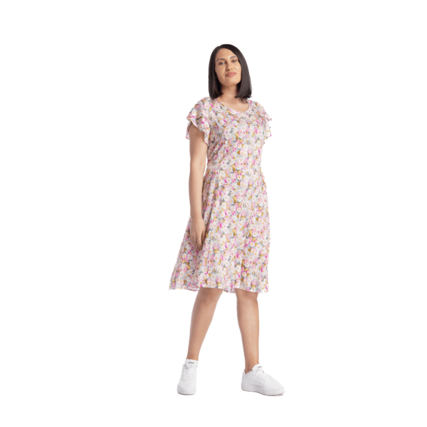 Rochie roze in clini cu maneca lalea