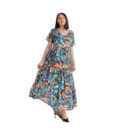 Rochie albastră maxi cu volane