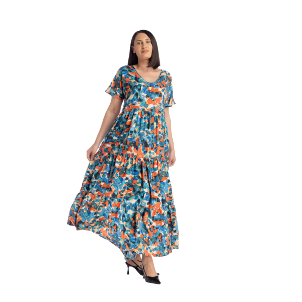 Rochie albastră maxi cu volane - imagine 2