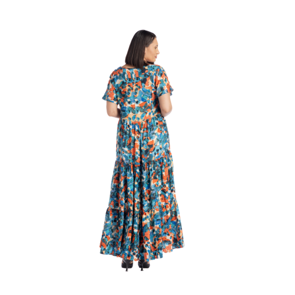 Rochie albastră maxi cu volane - imagine 3
